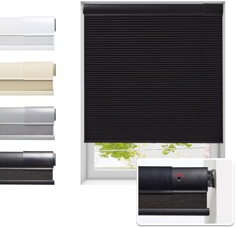 Tonature No Drill Cellular Shades for Indoor Windows, Thermal Insulating & Noise Reducing Honeycomb Blinds, Free Stop Cordless Blackout Shades, Black, 38 1/2" W x 64" H