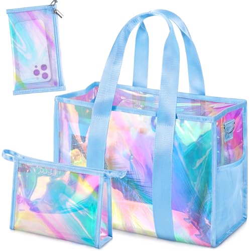 ComfyKit Iridescent Beach Bag for Women,Large PVC Pool Bag with Cosmetic Bag & Touch Screen Phone Pouch, Summer Beach Tote for Travel and Vacation by ComfyKit - Used condition - US$26.43