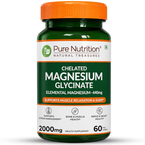 Image of Pure Nutrition Chelated Magnesium Glycinate Supplement 2000mg - 60 Tablets | High Absorption Magnesium Supplements (Elemental 440mg) for Sleep, Cramps, Nerve Health, Relaxation, Bone & Joint Health