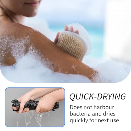 2 Stück Japanischer Exfoliating Waschlappen Set, Rückenschrubber für Bad und Dusche, Rückenbürste für Männer und Frauen (Schwarz)