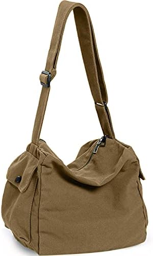 Canvas Crossbody Bag for Women Men, WantGor Large Shoulder Tote Bag Work Handbag Casual Hobo Bags