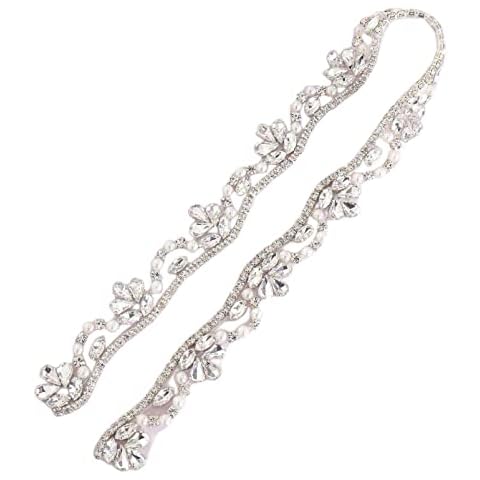 Pardecor Rhinestone Belt Bridal Crystal Pearl for Women Wedding Sash Bead Trim Women Gowns Sash (351 Silver) Cover