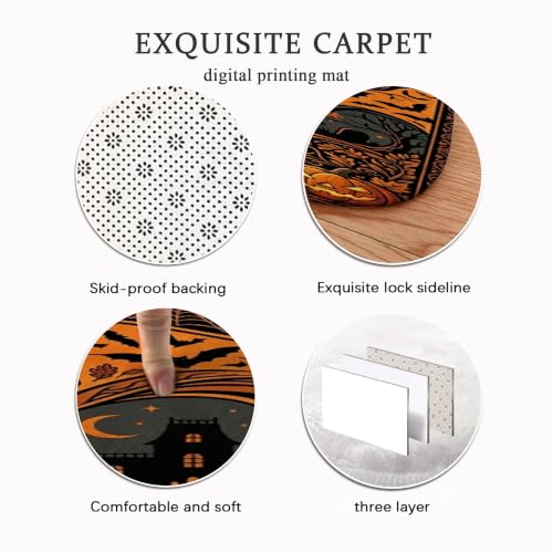 Alfombra de pasillo interior rectangular de pelo bajo temática calabazas de Halloween naranja 7