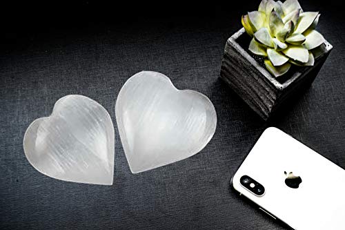 Jic Gem 2 Pcs Selenite Crystal Hearts 2-2.5“, Healing Crystal,Natural Clear Quartz Heart Stone (White) #TOP6