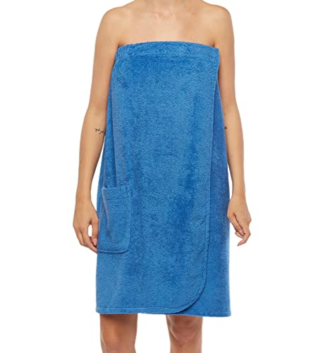 Arus Women's Gots Certified Organic 100% Turkish Terry Cotton Adjustable Closure Bath Wrap Medium Royal Blue #TOP1