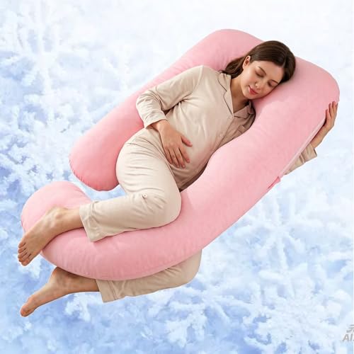 Image of ALLOPERA Pregnancy Pillow, Full Body 57 Inch Maternity Pillow with Removable Washable Cover - Sleep Support for Legs, Back, Neck, Shoulder, HIPS, Belly for Pregnent Women, Pink Milk Fiber Cover