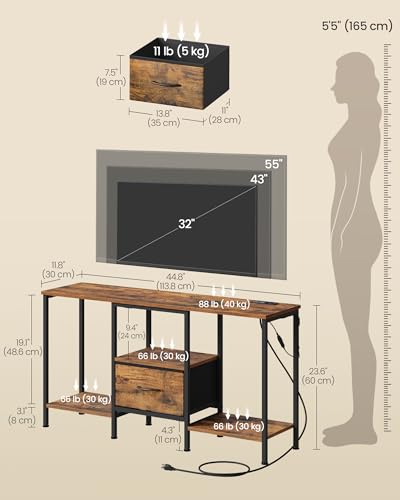 Image of SONGMICS BELLAH Collection - TV Stand for TVs Up to 55 Inches, Media Console Table and Entertainment Center Unit for Living Room, with Shelves and Drawer, Steel, Industrial, Rustic Brown ULGS031K101S