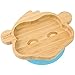 Plato de Bambú para Bebés con Sistema de Succión - Plato con Sistema de Succión para Niños, Plato de Bambú No Tóxico y Natural que Se Mantiene Frío al Tacto para el Baby-Led Weaning (Monkey) Azul