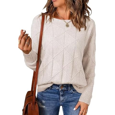 FEKOAFE Womens Crew Neck Sweaters Long Sleeve Warm Fall Knit Sweaters 2024 Lightweight Pullover Tops Apricot Medium Cover