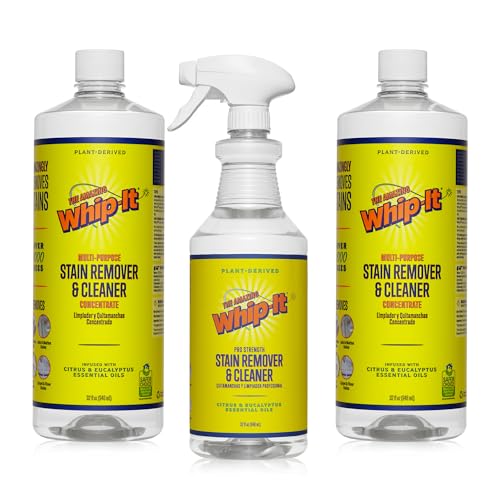 whip-it stain remover and concentrate kit 2-32oz concentrates amp 1-32 oz pro spray stain remover makes 64 bottles removes coffee wine baby stains pet stains plant based enzyme cleaner 500 uses