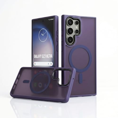 Image of amazon basics Designed for Samsung Galaxy S24 Ultra Case | Strong Magnet Camera Protection Translucent Matte Hard Back Cover Compatible with Mag-Safe (TPU+Polycarbonate | Frost Purple)
