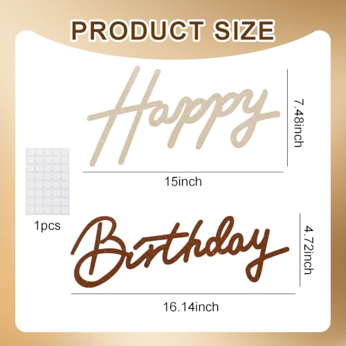 Image of TONIFUL Happy Birthday Sign for Backdrop - Glitter Brown Champagne Gold Felt Banner - Includes Dot Glue - Perfect for Birthday Party Backdrop,Wall Decr,Balloon Arch,Photo Background