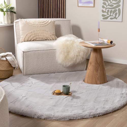 FRAAI | Home & Living Volero Hochflor Teppich Rund - Comfy Supreme Grau - Shaggy, Einfarbig - Modern, Skandinavisch - Wohnzimmer, Esszimmer, Schlafzimmer - Fellteppich