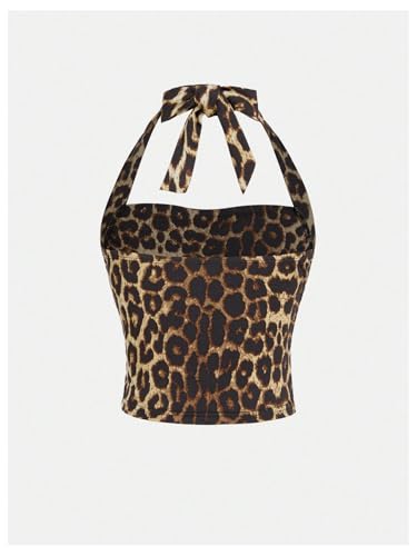 SOLY HUX Girl's 2 Piece Halter Tank Top Leopard Print Ruched Tie Backless Sleeveless Y2k Tops3