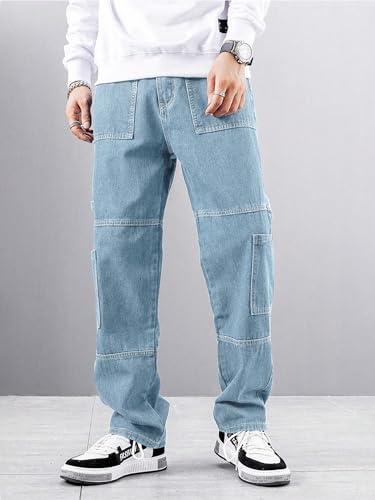 Image of Noble Monk Loose Fit Men's Flip Pocket Jean || Mens Stylish Loose Fit Denim Cargo || Multi-Pocket Styling Pant|| Men Jeans || Jeans for Men