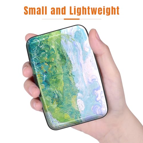 Image of Rimilak Aluminuml Credit Card Holder, Mini Credit Card Wallet RFID Blocking Slim Metal Hard Case for Women Men, Field Painting