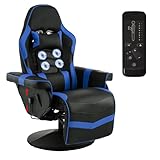 IBXFO Massage Gaming Chair for Adults, Heavy Duty Reclining Office Chair with Footrest, Adjustable Backrest and Cup Holder, Black Blue