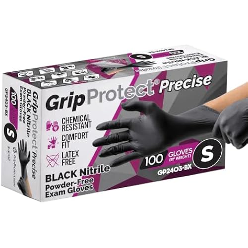 GripProtect Precise Black Nitrile Gloves 4 Mil, Chemical Resistant Gloves