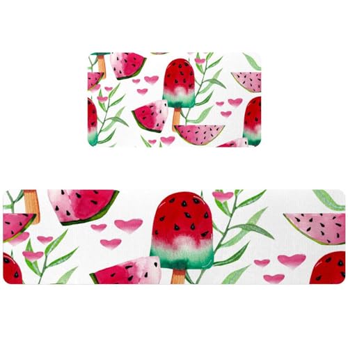 Alfombrillas de cocina para decorar en verano, juego de 2 alfombras lavables con diseño de sandías 2