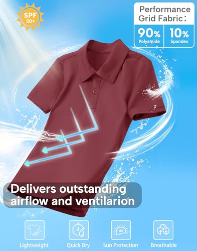 Image of MIVEI Kids' Performance School Uniform Polo Shirt Breathable UPF50+ | Youth Boys Girls Short Sleeve Golf Collared Shirts Grid Dry Fit Wrinkle Free Stretch Lightweight Cool Athletic Button Dress