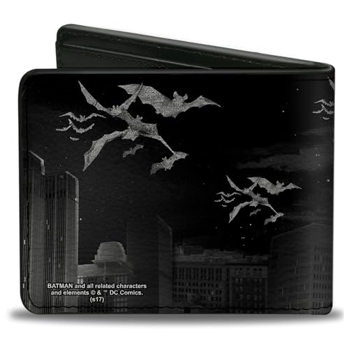 Image of Buckle-Down Batman Bifold Wallet, Black, 4.0 x 3.5 Inches, Vegan Leather, Bi-Fold, 3 Compartments, Credit Card & ID Card Holder