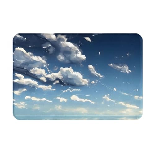 Felpudo Alfombra Puerta Atrapar Suciedad Felpudo De Entrada Divertidos Felpudo Exterior para Garajes Cocina Interior 40X60Cm Cielo Azul Y Nubes Blancas.