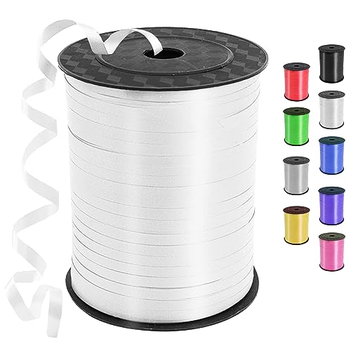 Cinta de Regalo, 500 Yardas/450 m - Blanco, Rizar, Rollos para Envolver Regalos, Fiestas, Boda, Floristería, Manualidades