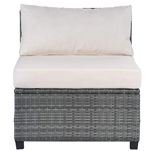 Merax 8 Pieces Grey Rattan Patio Furniture Sets, Outdoor Wicker Sectional Seating Group With 2 Coffee Tables And 4.7'' Thick Beige Cushions #TOP5