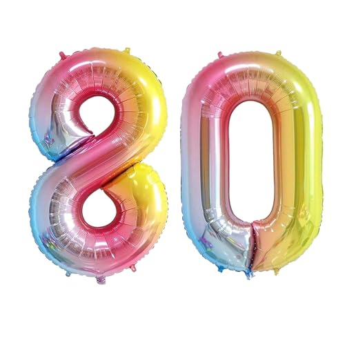 Palloncino con numeri di compleanno 80 anni di colore sfumato XXL Jumbo in pellicola 40 pollici – 101 cm palloncini 80 compleanno ragazzo ragazza baby shower decorazione compleanno festa anniversario
