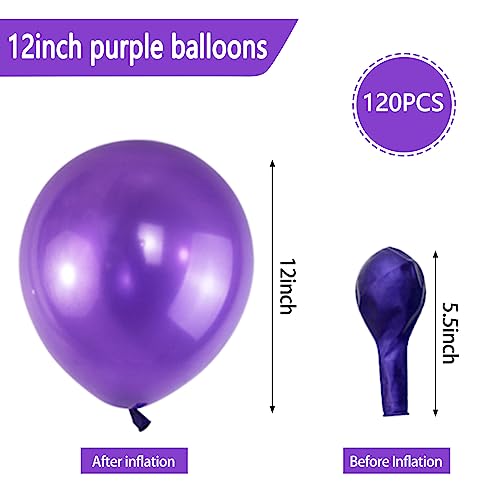 Image of 120 Pack Pearl Purple Balloons, Bright 12 inch Royal Purple Latex Party Balloons for Birthday Wedding Baby Shower Halloween.