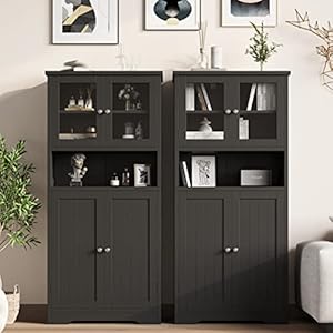   Irontar-Bathroom-Cabinet-Bathroom-Floor-Cabinet-with-Open-Shelf-Large-Display-Cabinet-with-Doors-Kitchen-Cupboard-Storage-Cabinet-for-Living-Room-236-x-118-x-504-Inches-Black-CWG006B