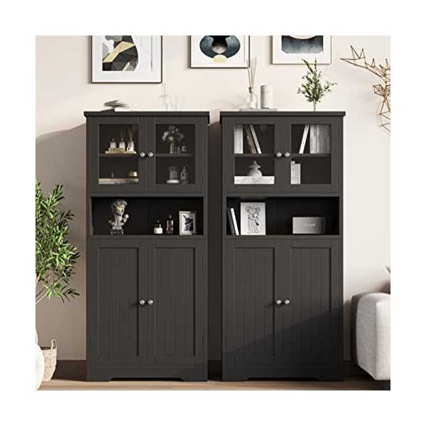   Irontar-Bathroom-Cabinet-Bathroom-Floor-Cabinet-with-Open-Shelf-Large-Display-Cabinet-with-Doors-Kitchen-Cupboard-Storage-Cabinet-for-Living-Room-236-x-118-x-504-Inches-Black-CWG006B