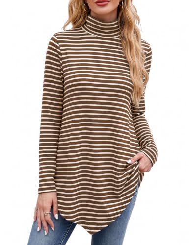 Image of JUSTFASHIONNOW Turtle Neck Shirts for Women Long Sleeve Fall Tunic Tops