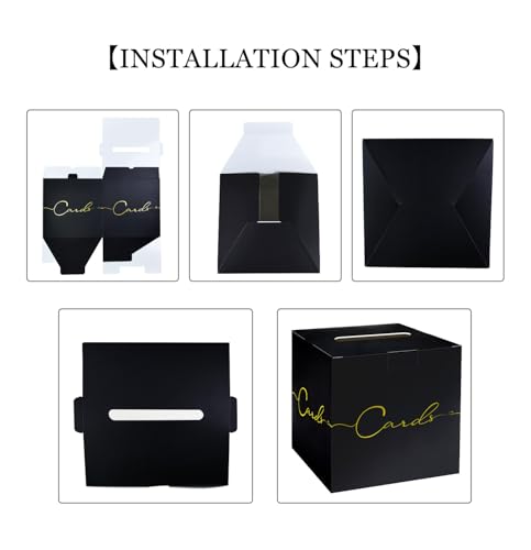 Image of HEIPINIUYE Large Card Box for Party 9.8 inch x 9.8 inch Black Gift Card Box Holder with Gold Foil Design for Wedding Birthday Baby Shower Retirement Graduation Party Raffle Box