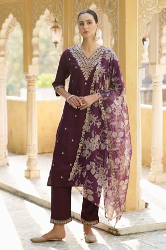 Image of VredeVogel Kurta Set with Dupatta | Embroidered Viscose Rayon Kurta Pant Set for Women | Women's Ethnic Casual Kurti Set