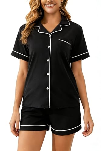Image of 100% Cotton Pajama Sets for Women 2 Piece Long Sleeve Button Down Pjs Soft Comfy Ladies Sleepwear Lounge Sets S-XL