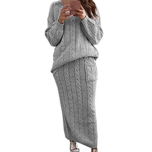 wenyujh 2pcs Femme Ensemble Tricoté Survêtement Solide Sweat-Shirt Pull Manches Longues + Jupe Ensemble Tricot Chandail Chaud Sport Sportswear pour Yoga Gym Jogging Cover
