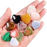 Bgfhna 12PCS Natural Heart Healing Crystals Chakra Stones Pink Rose Quartz Amethyst Polished Love Gems Palm Natural Gemstones Set Reiki Balancing Gifts for Women Men 0.8 inch
