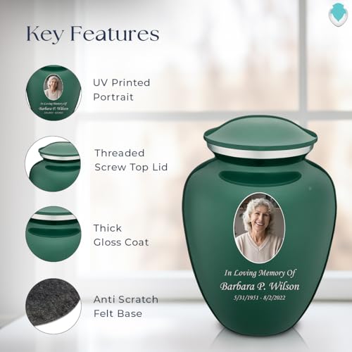 Image of Geturns - Adult Cremation Urns for Human Ashes I Large Green Photo Funeral Urn for Female and Male I 200 lbs