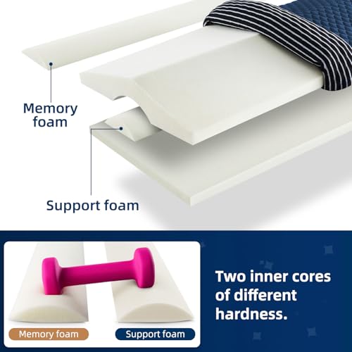 NOFFA Lendenkissen Bett, Memory Foam Lendenkissen Schlafen, Rückenkissen Bett, Orthopädisch Stützen die Taille, Rücken, Einstellbare Härte/Höhe, 60X30X6.5cm