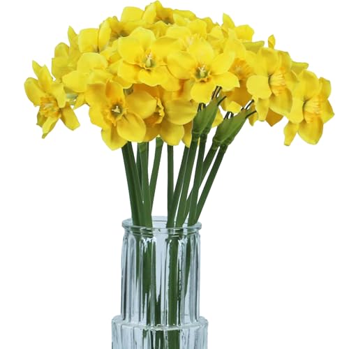 Tinsow 6 Pcs Artificial Daffodil Flowers 15.8 Inches Narcissus Spring Flower Fake Silk Flower Arrangement for Home Wedding Decor (Yellow, 6)