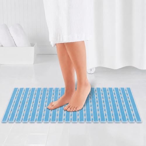 Image of HomeCloud Non-Slip Shower Mat for Bathtub, Anti-Slip Bath Mat with Suction Cups, Drainage Holes & Foot Massage Exfoliating Surface (Vent Blue)