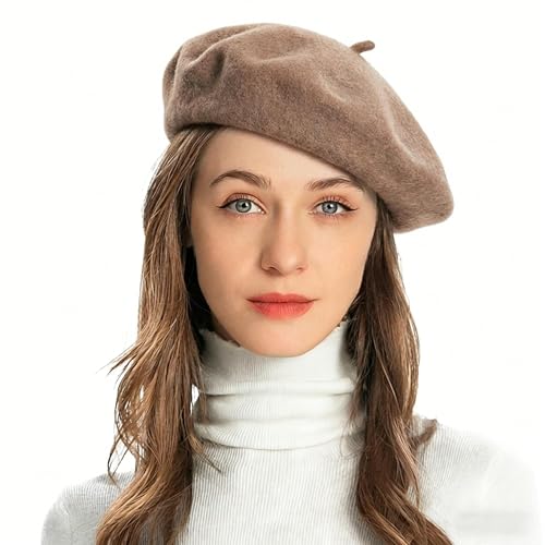 ZLYC Wool French Beret Hat Solid Color Beret Cap for Women Girls (Coffee), Coffee, One size
