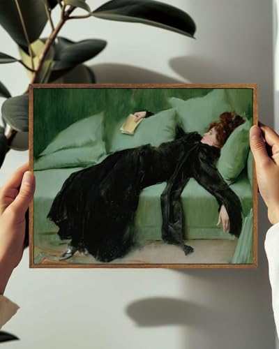 Image of KISSFOX Vintage Framed Wall Art Decor Victorian Young Decadent Girl Pictures Paintings Wall Decor Moody Women Canvas Art Prints Modern Farmhouse Woman Artwork For Kitchen Bedroom Living Room