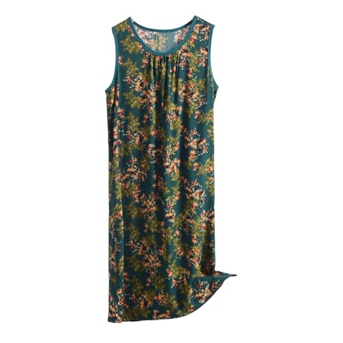 Camisón sin Mangas para Mujer, Talla Grande, Ajuste Holgado con Estampado, algodón y Lino, Cuello Redondo, cómoda Ropa de Dormir para Primavera y Verano en casa, 6XL