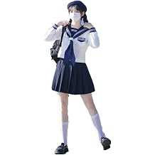 Japanese School Sailor Uniform Costume Navy Blue White Shirt JK Pleated Skirt Bowtie Set Anime Cospaly Costume