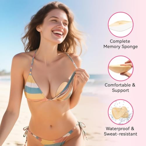 Image of Double Sided Sticky Bra Inserts, Invisible Push Up Sticky Bra Pads for Large Breasts, Stick on Bra for Bikini Swimsuits (Medium, Beige)
