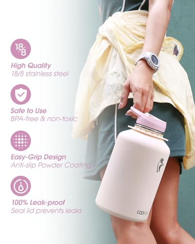 Image of Coolflask Half Gallon Water Bottle Insulated Stainless Steel with Strap
