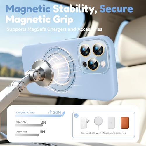 Image of Silicone 360 Spin Magnetic Stand Case for iPhone 16 Pro Max, [Compatible with Mag-Safe][Reinforced Hard Camera Protection] Liquid Silicone Rubber Phone Cover with Ring, Camera Button, Sky Blue
