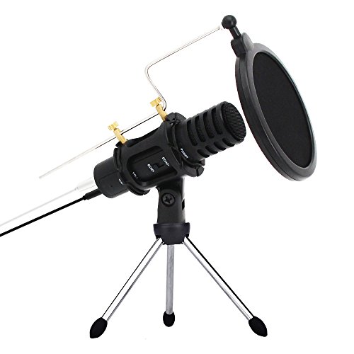Portable Mini Condenser Microphone for Iphone Andriod Phone With Stand Built-in Sound Card Echo Recording Karaoke Singing by XIAOKOA(black)